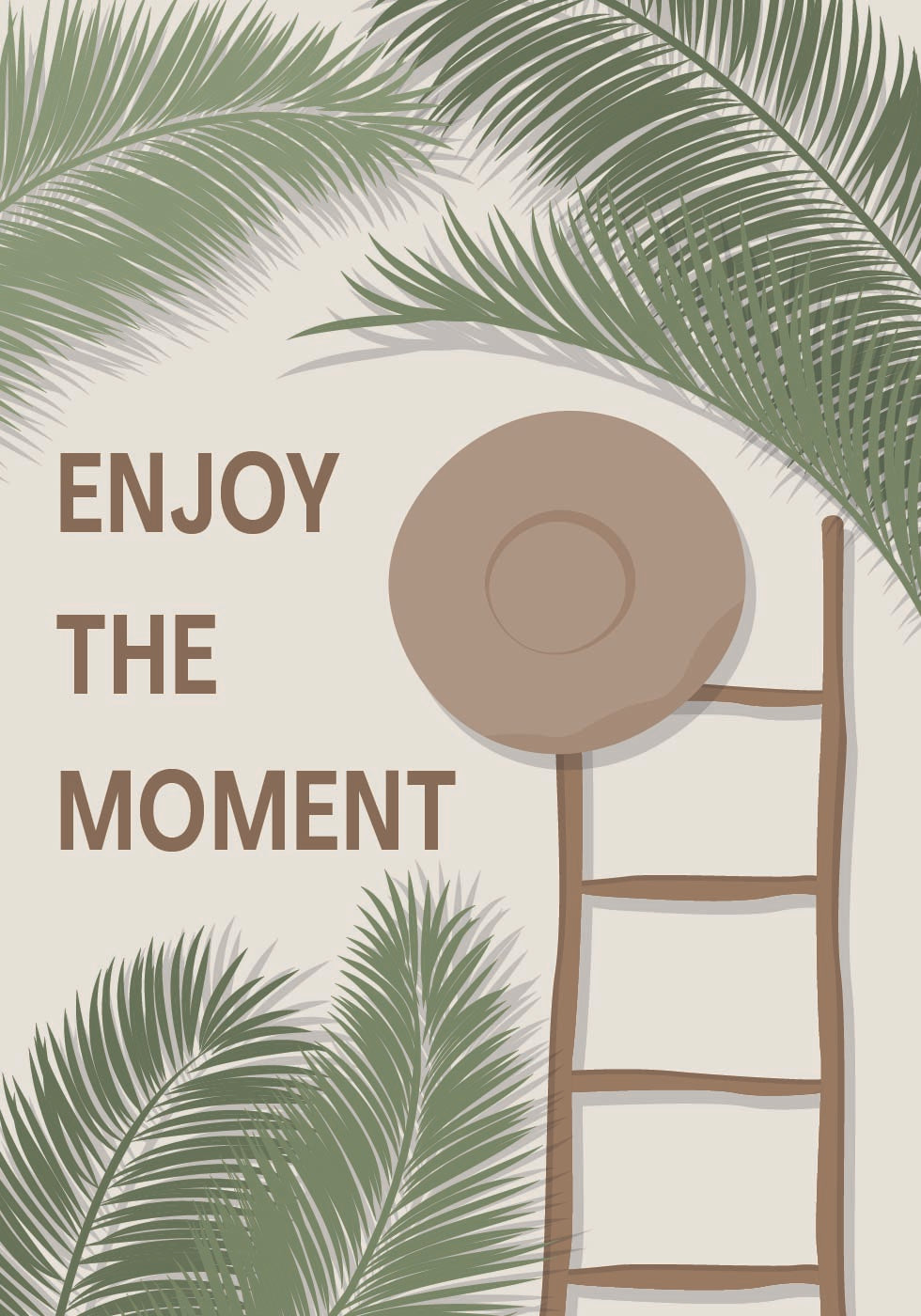 Enjoy the Moment 3, Tropical Summer Quote With Ladder and Hat Plakat - Posterbox