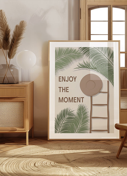 Enjoy the Moment 3, Tropical Summer Quote With Ladder and Hat Plakat - Posterbox