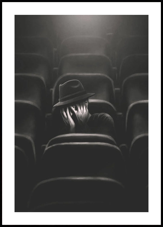 Fear, lone man in theater with hidden face Plakat - Posterbox.dk