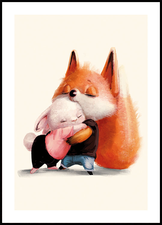 Fox Hugs Rabbit Plakat - Posterbox.dk