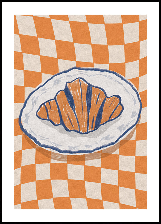 French Morning, Croissant on Retro Plate Plakat - Posterbox.dk
