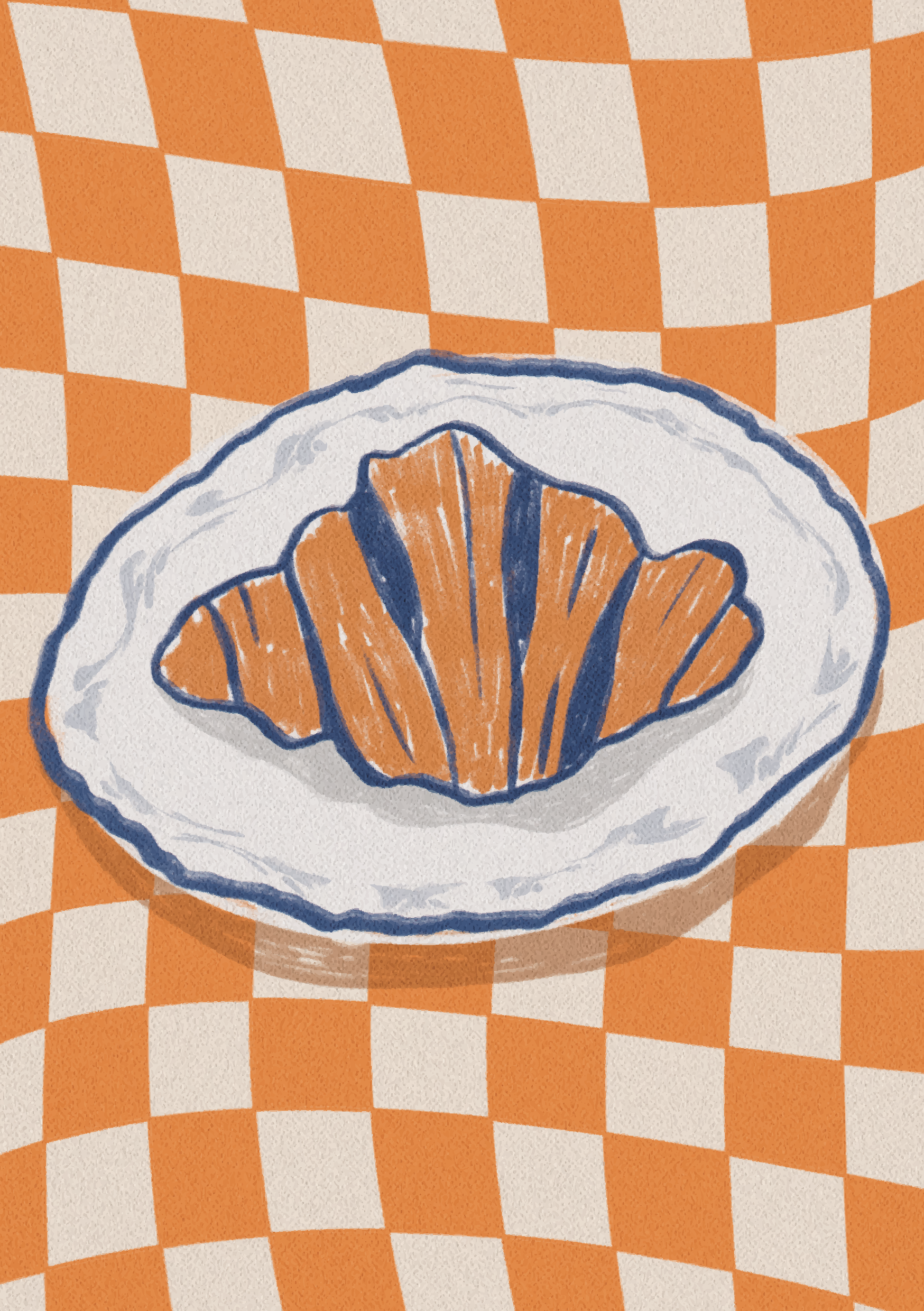 French Morning, Croissant on Retro Plate Plakat - Posterbox.dk