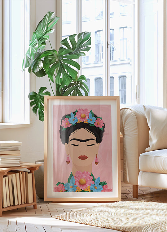 Frida Kahlo floral portrait Plakat - Posterbox.dk