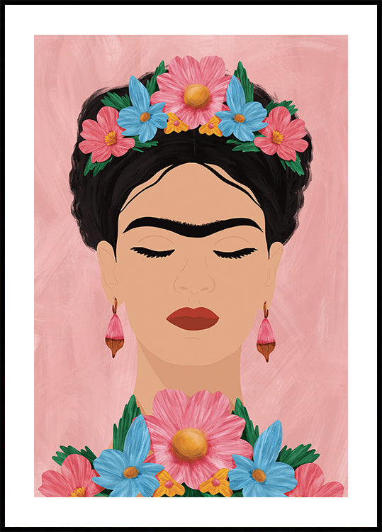 Frida Kahlo floral portrait Plakat - Posterbox.dk