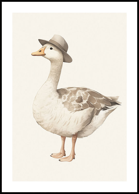 Gentleman Goose, Fedora Hat, Whimsical Bird Plakat - Posterbox.dk