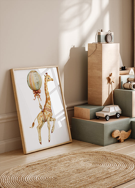 Giraffe and Balloon Plakat - Posterbox.dk