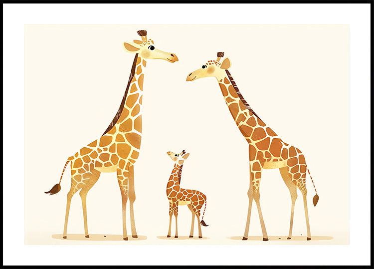 Giraffe Family Trio In Warm Tones Plakat - Posterbox.dk