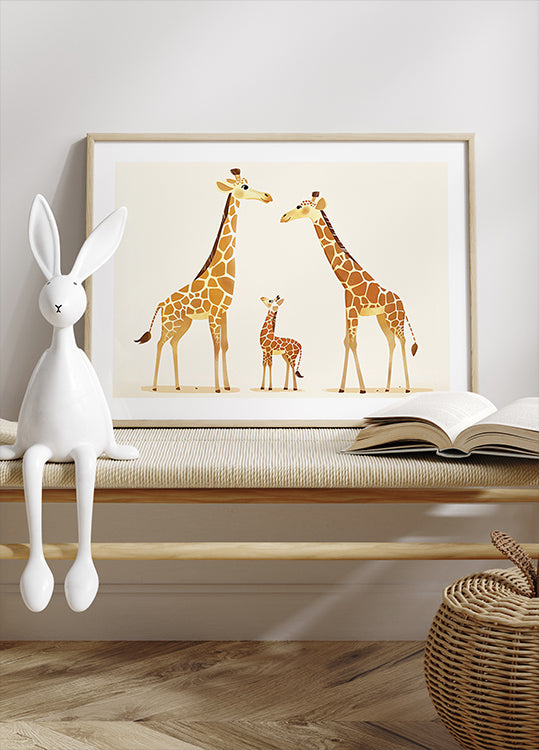 Giraffe Family Trio In Warm Tones Plakat - Posterbox.dk