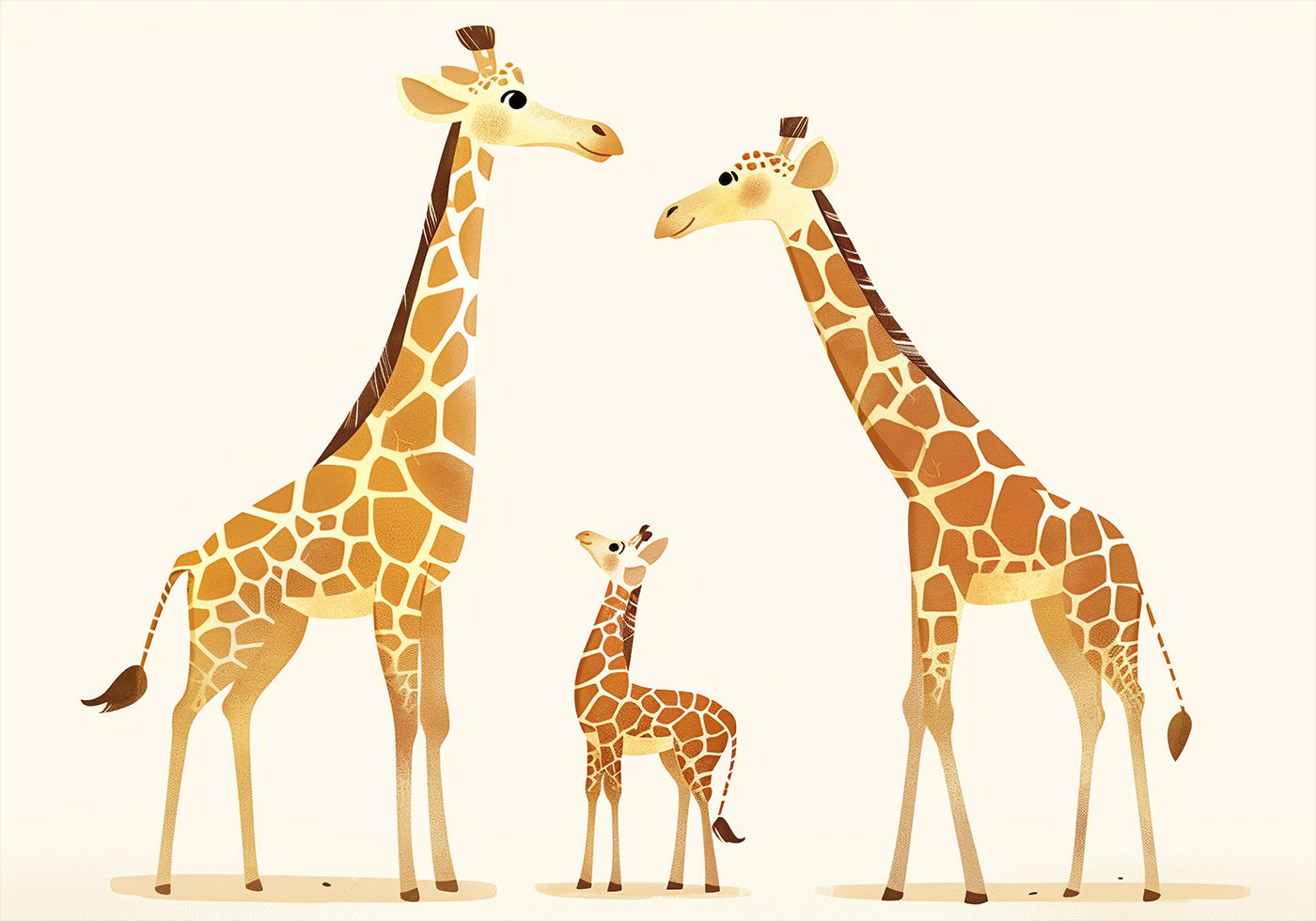 Giraffe Family Trio In Warm Tones Plakat - Posterbox.dk