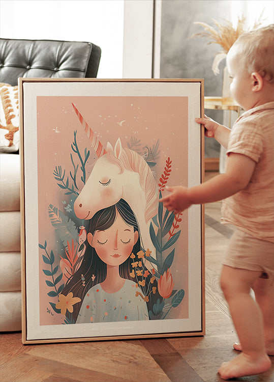 Girl and Unicorn Plakat - Posterbox.dk
