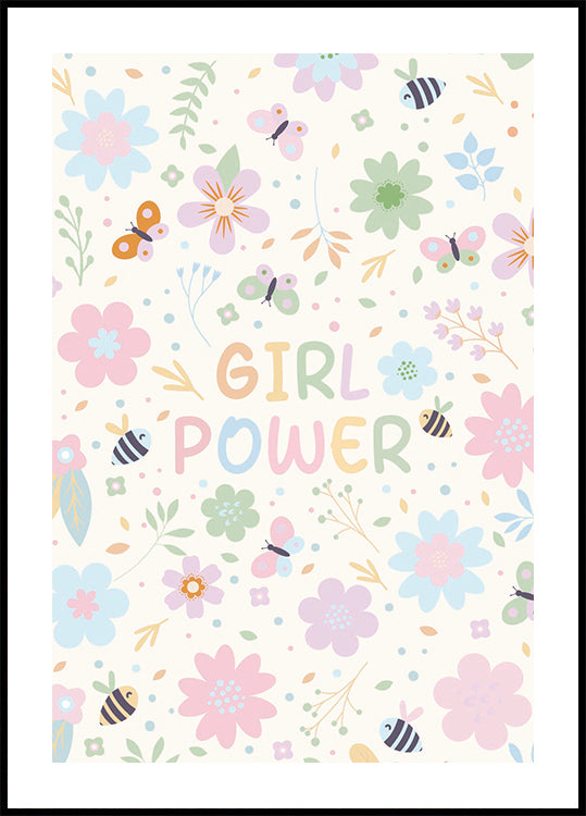 Girl Power Floral Pastel Plakat - Posterbox.dk