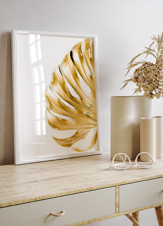 Gold Monstera Leaf Plakat - Posterbox.dk