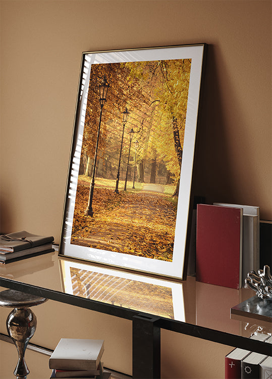 Golden Autumn Park Path Plakat - Posterbox.dk