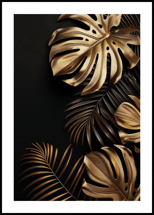 Golden Monstera & Palm Leaf II Plakat - Posterbox.dk