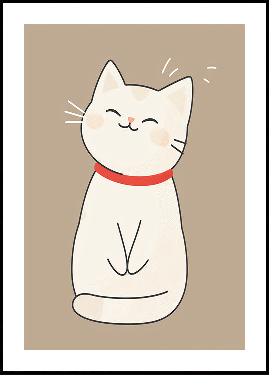 Happy White Cat Plakat - Posterbox.dk