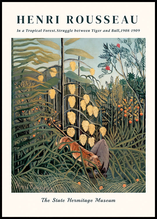 Henri Rousseau - In a Tropical Forest.Struggle between Tiger and Bull  Plakat - Posterbox.dk