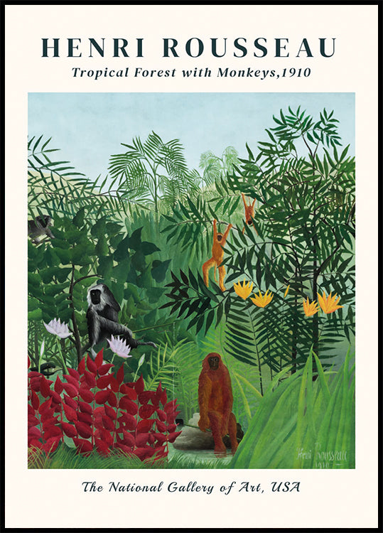 Henri Rousseau - Tropical Forest with Monkeys Plakat - Posterbox.dk