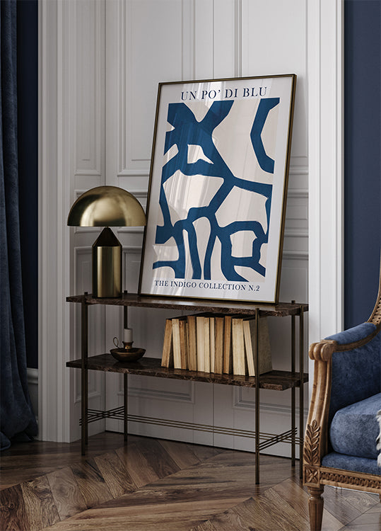 Indigo Flow, Abstract Shapes in Blue and White Plakat - Posterbox.dk