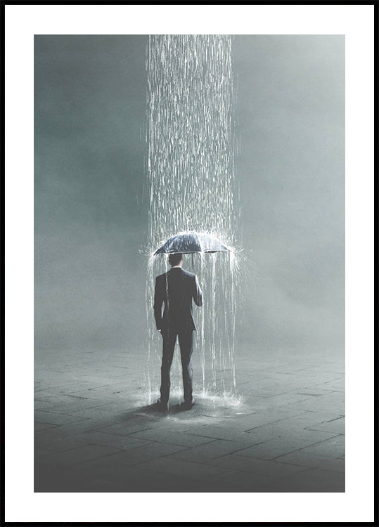 Isolated Rainfall, Suit and Umbrella Plakat - Posterbox.dk