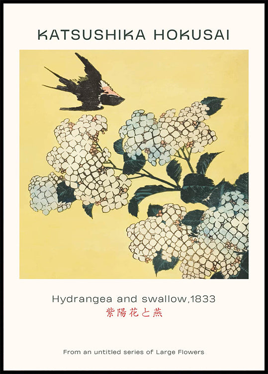 Katsushika Hokusai - Hydrangea and Swallow Plakat - Posterbox.dk