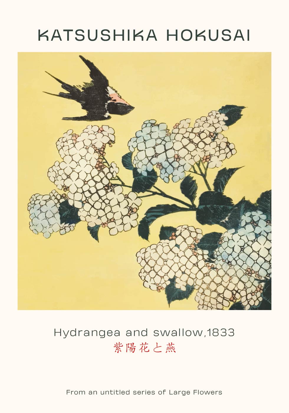 Katsushika Hokusai - Hydrangea and Swallow Plakat - Posterbox.dk