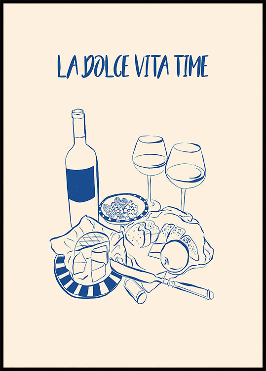 La Dolce Vita Time Print, Wine and Cheese Platter Plakat - Posterbox.dk