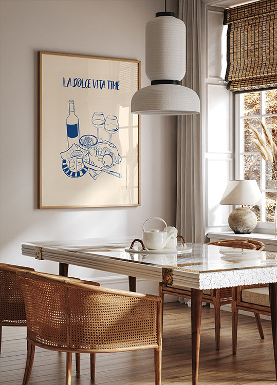 La Dolce Vita Time Print, Wine and Cheese Platter Plakat - Posterbox.dk