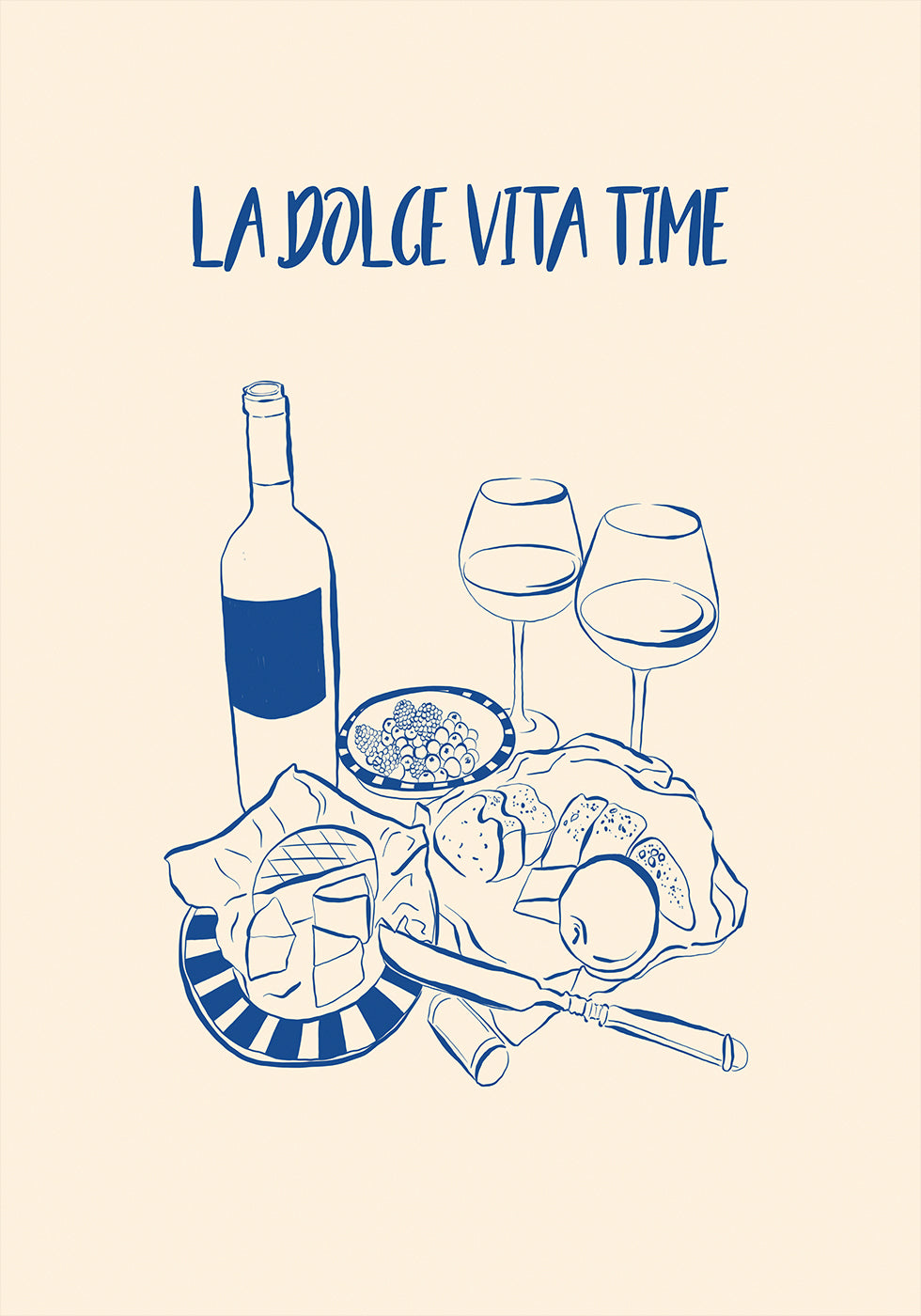 La Dolce Vita Time Print, Wine and Cheese Platter Plakat - Posterbox.dk