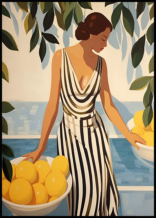Lemon Lady, Striped Dress, Coastal Glamour Plakat - Posterbox.dk