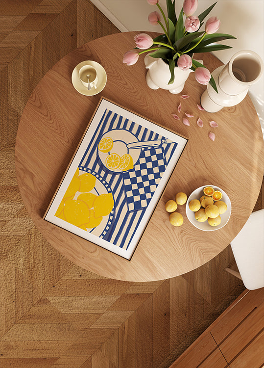 Lemon Sweetness, Playful Mediterranean Kitchen with Blue Stripes Plakat - Posterbox