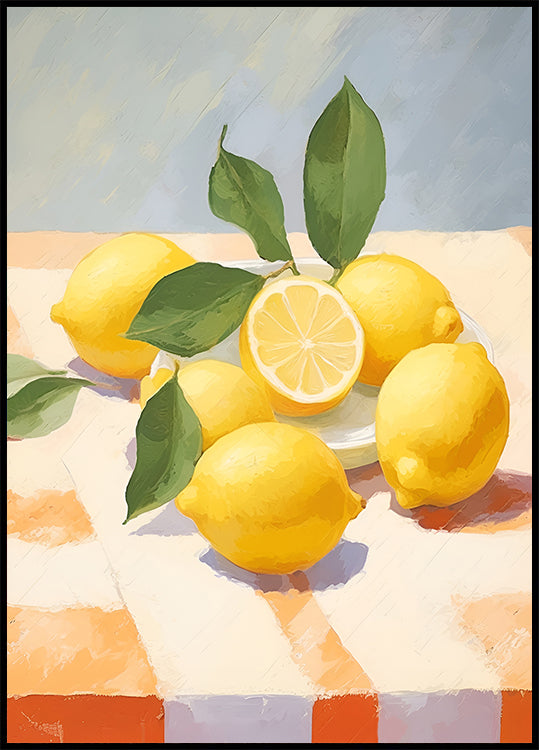 Lemons on Checkered Table, citrus fruit Plakat - Posterbox.dk
