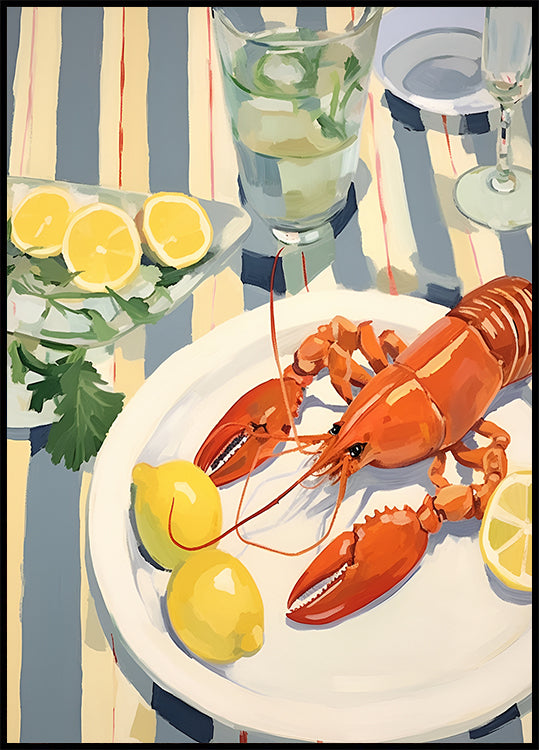 Lobster Lunch, Lemon and Linen, Coastal Table Scene Plakat - Posterbox.dk