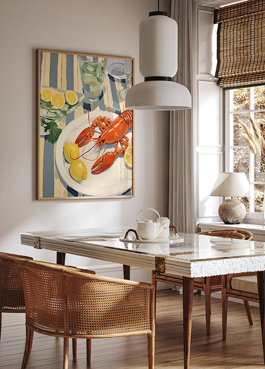 Lobster Lunch, Lemon and Linen, Coastal Table Scene Plakat - Posterbox.dk