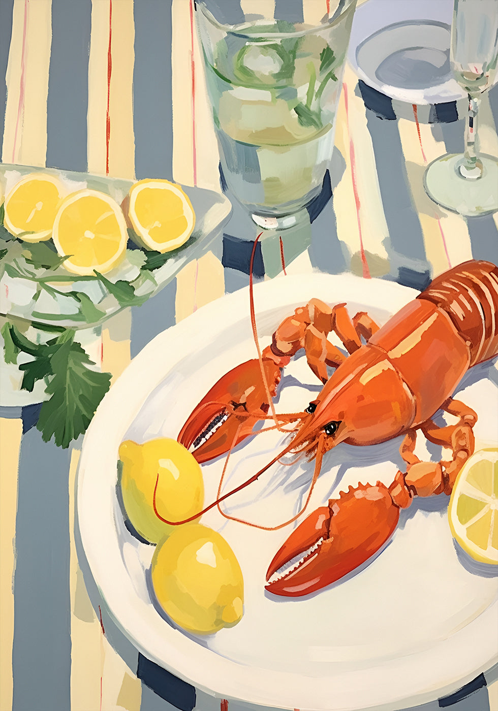 Lobster Lunch, Lemon and Linen, Coastal Table Scene Plakat - Posterbox.dk