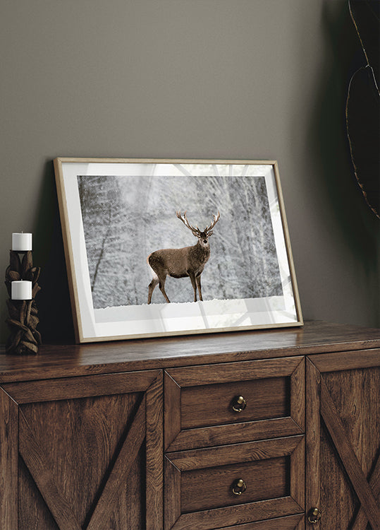 Majestic Deer in Snowy Forest Plakat - Posterbox.dk
