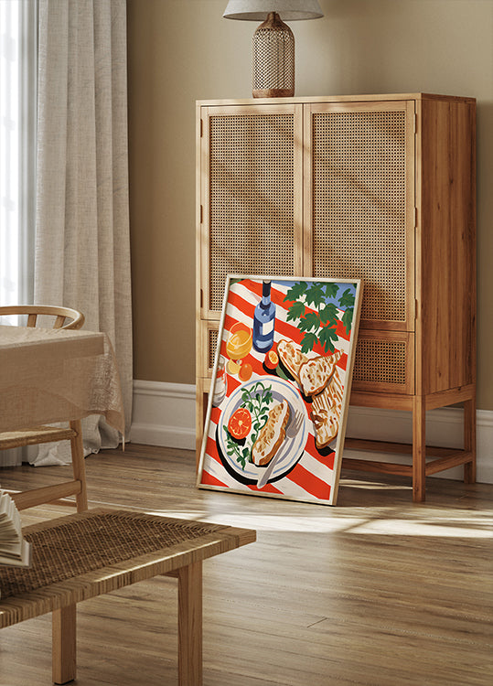 Mediterranean Brunch, Striped Tablecloth Plakat - Posterbox.dk