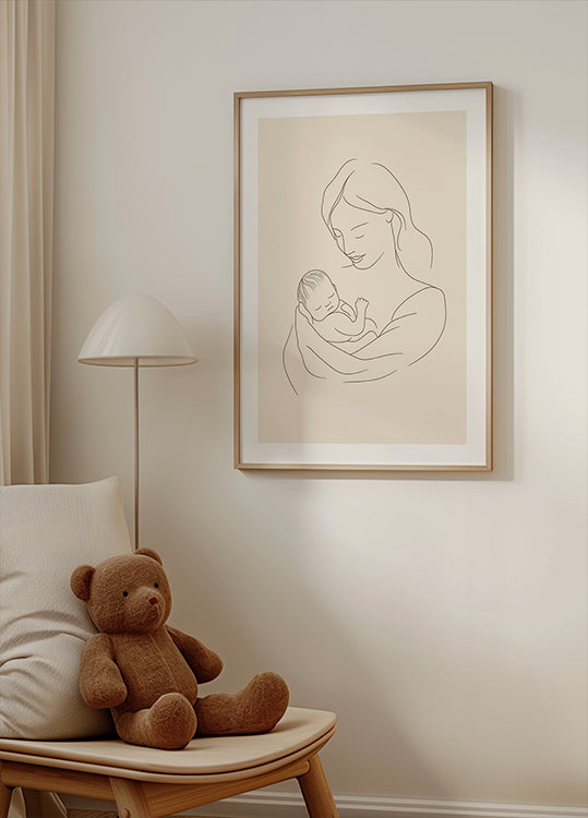 Mother and Baby Line Drawing Plakat - Posterbox.dk