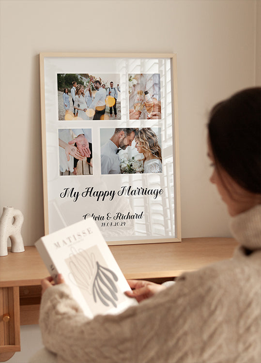 My Happy Marriage, Personalized Wedding Photo Collage Plakat - Posterbox.dk