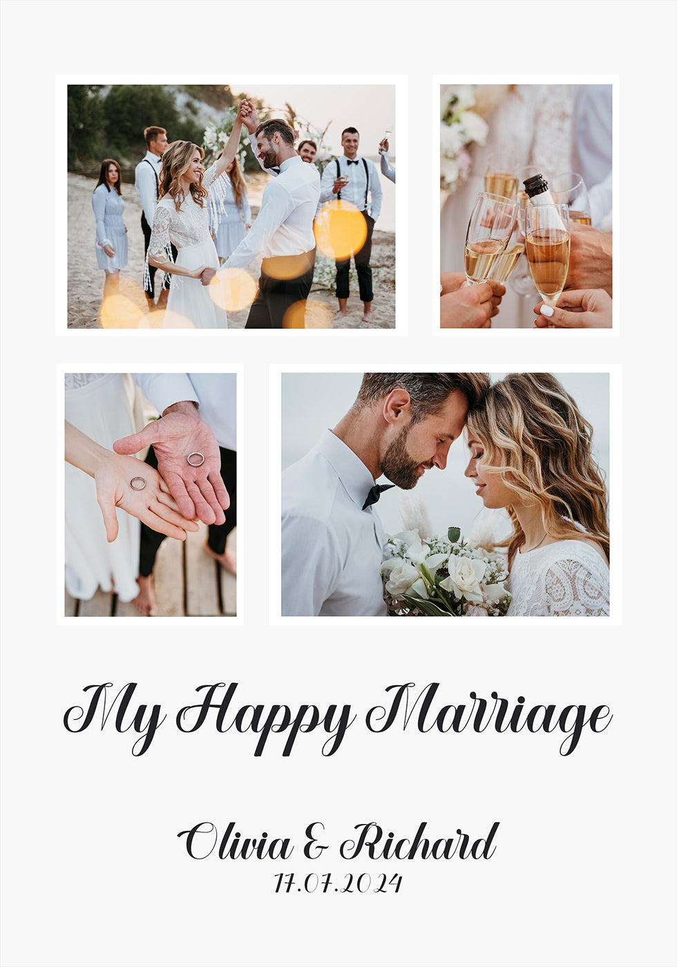 My Happy Marriage, Personalized Wedding Photo Collage Plakat - Posterbox.dk