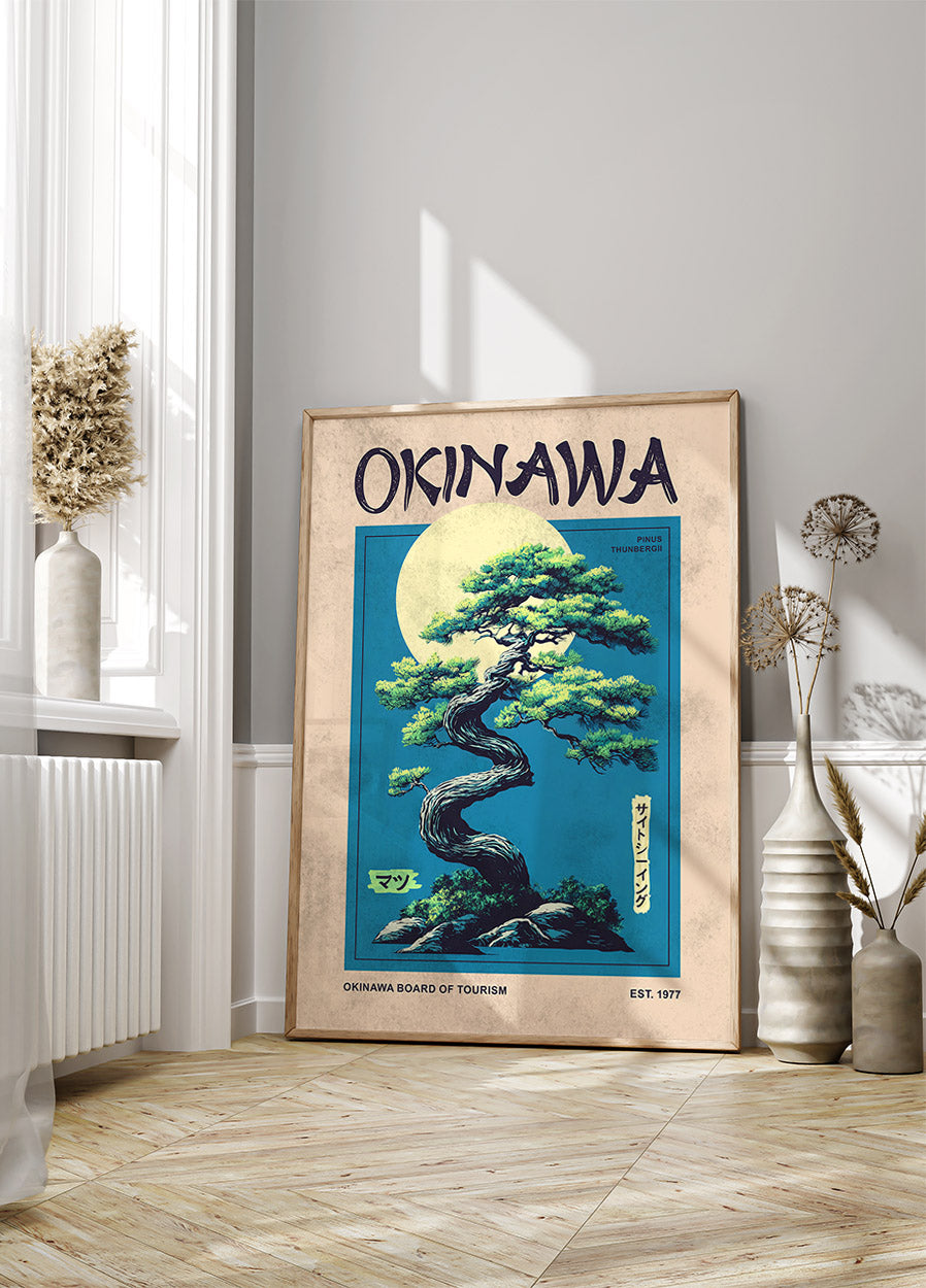 Okinawa Spirit, Stylized Pine Tree and Moon Plakat - Posterbox.dk