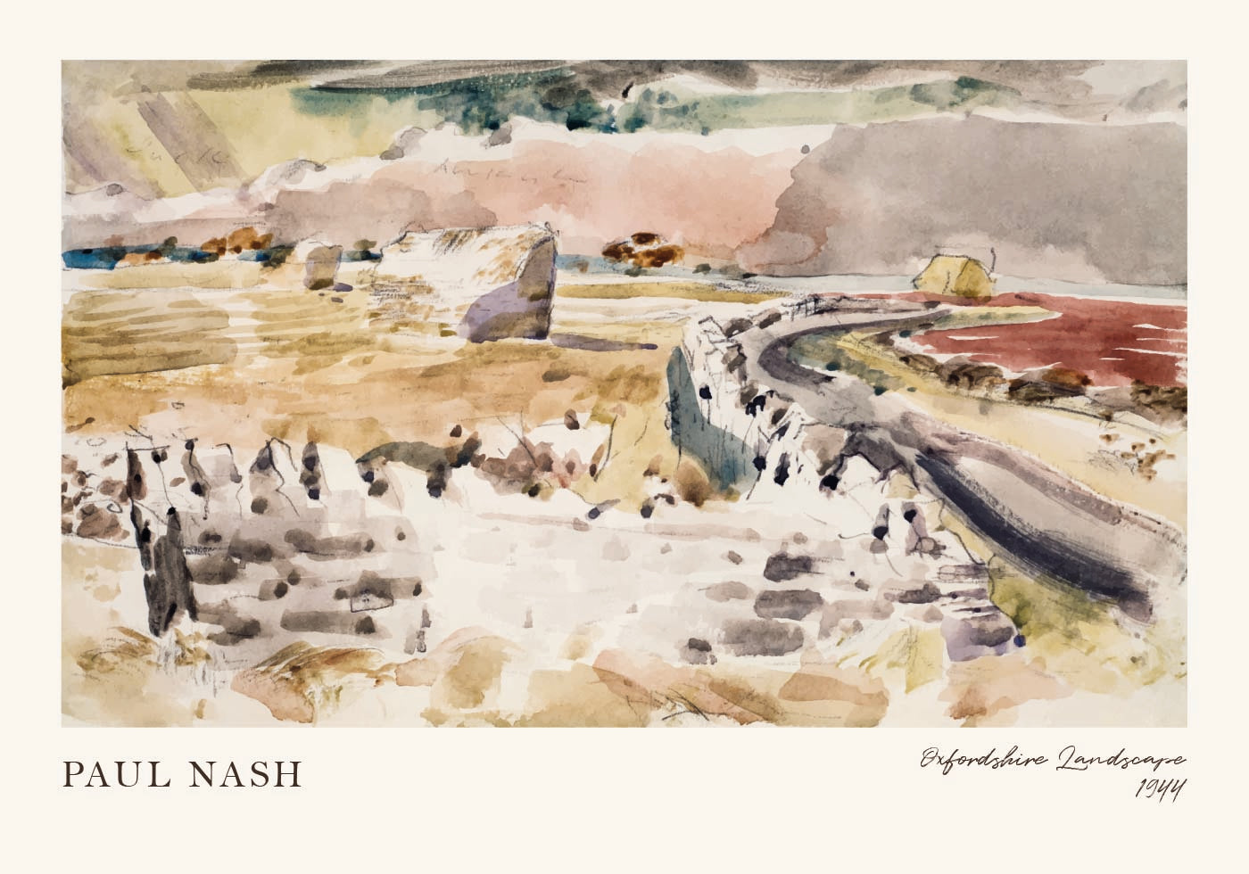 Oxfordshire Landscape Paul Nash British Watercolor Painting Plakat - Posterbox.dk