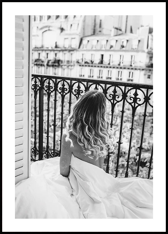 Paris Morning Balcony B&W Plakat - Posterbox.dk