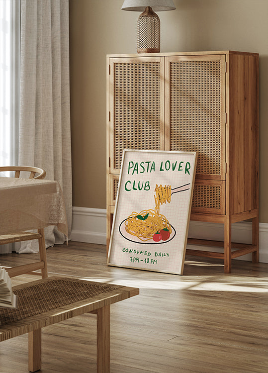 Pasta Lover Club, Hand-drawn Spaghetti Dinner Plakat - Posterbox.dk