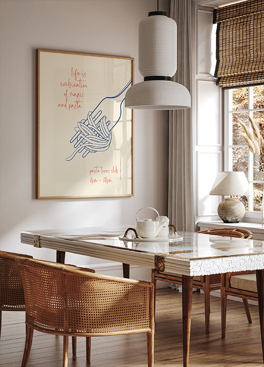 Pasta Quote Print, Fork and Spaghetti, Magic and Pasta, Italian Food Lover Plakat - Posterbox.dk
