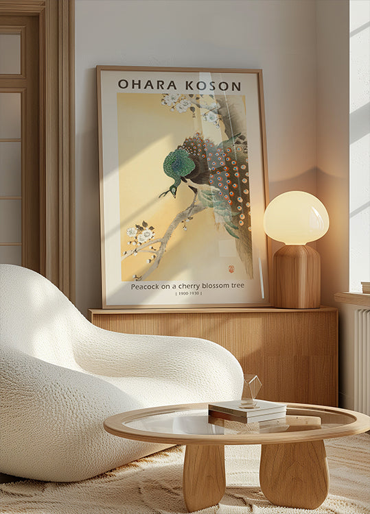 Peacock on a Cherry Blossom Tree, Japanese Woodblock By Ohara Koson Plakat - Posterbox.dk