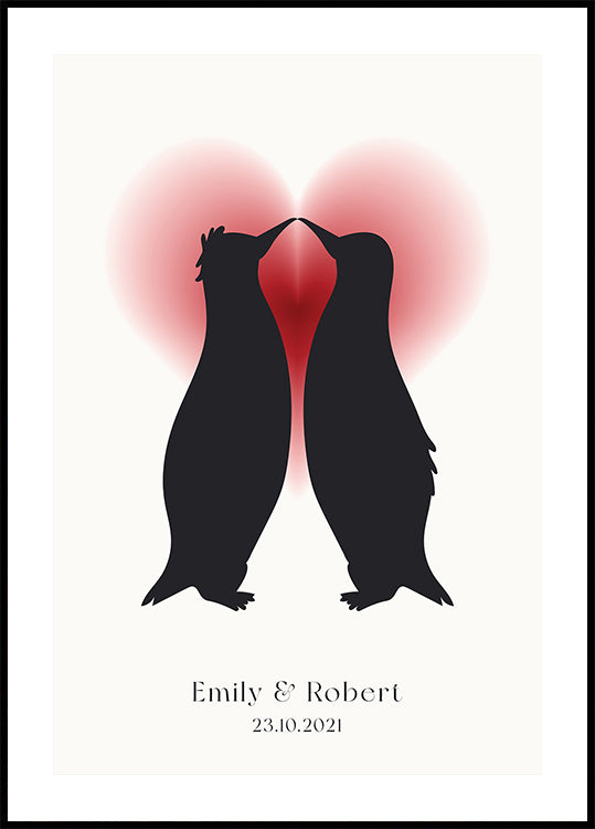 Penguin Love, Custom Couple Names & Date Plakat - Posterbox.dk