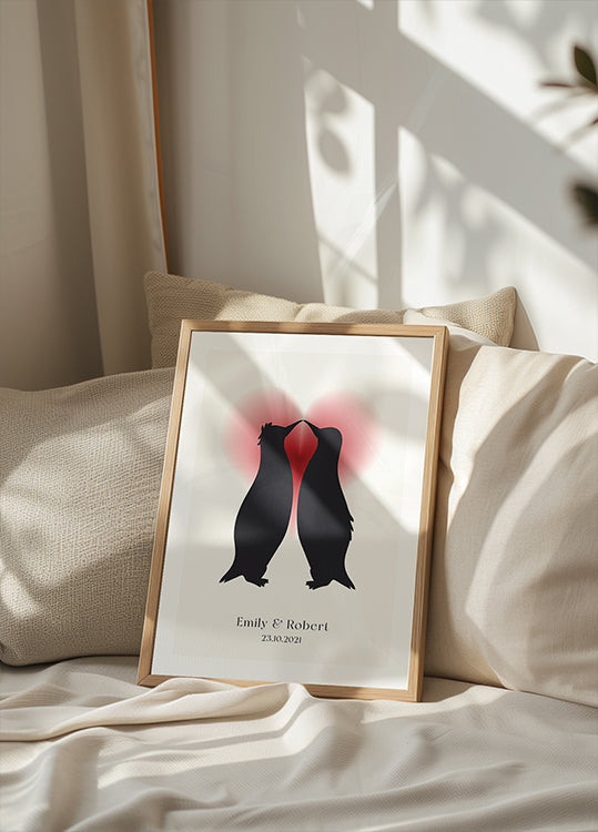 Penguin Love, Custom Couple Names & Date Plakat - Posterbox.dk