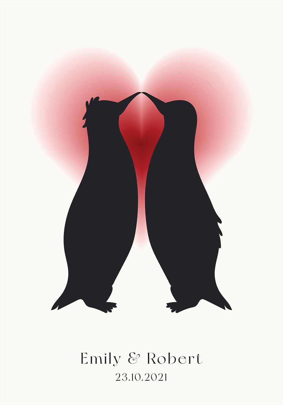 Penguin Love, Custom Couple Names & Date Plakat - Posterbox.dk