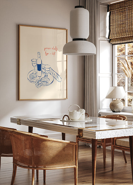 Picnic Club Print, Wine and Cheese Plakat - Posterbox.dk