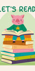 Pig Reading On Book stack, Let’s Read Plakat - Posterbox.dk